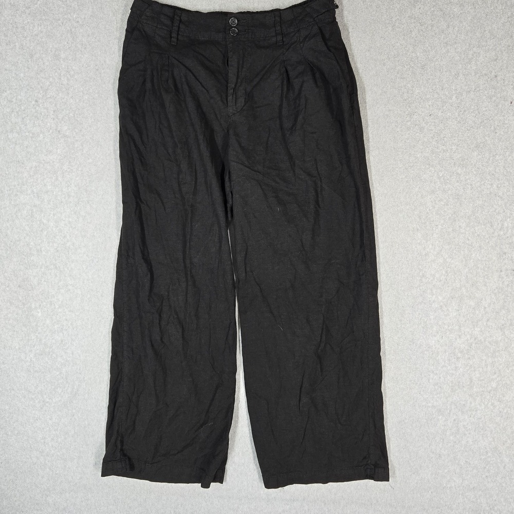 American Eagle Women Pants 6 Black Trouser Wide Leg Linen Blend Stretch 28"